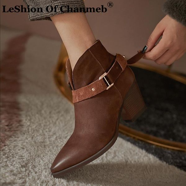 

boots retro ankle women shoes vintage genuine leather thick high chunky heel western zipper short cowgirl cowboy boot lady, Black
