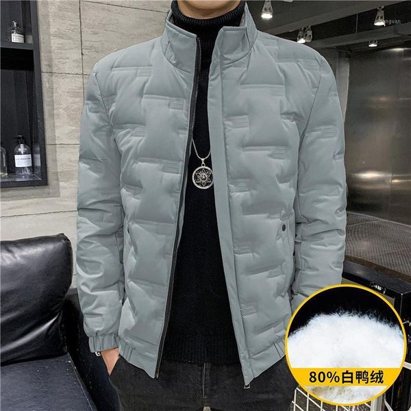

2020 men's winter new down jacket youth stand collar/short casual solid color pressure cable warm down jacket 6xl1, Black