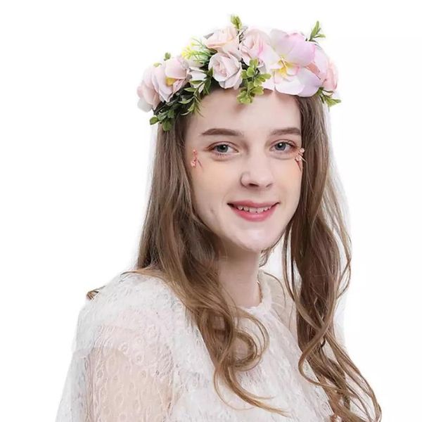 

rose flower wreath crowns festival headband women hair accessories headdress girl floral garlands wedding party floral qylkex