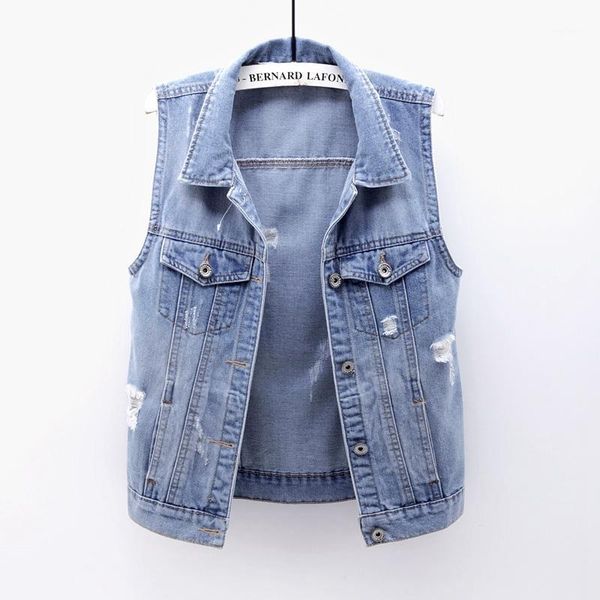 

summer new vintage plus size slim waistcoat blue denim vest women frayed pocket sleeveless jacket coat short jeans vest female1, Black;white