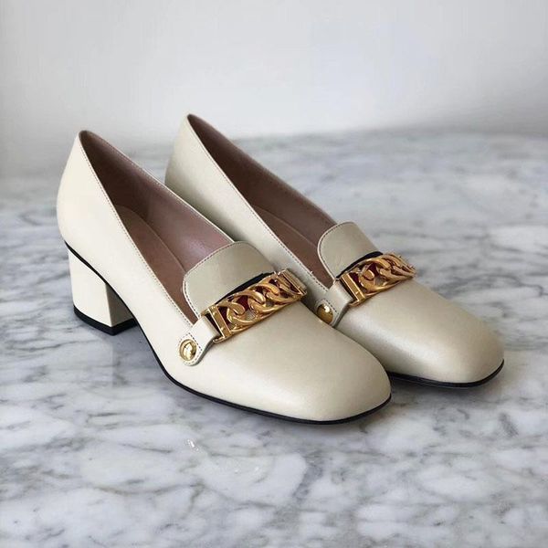 

square toe shoes woman slip-on zapatos de mujer chunky heel ladies shoes shallow mouth single new metal decor women pumps, Black