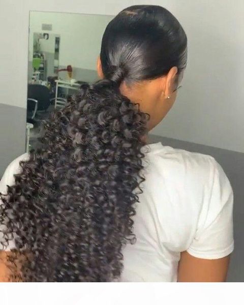 

afro kinky curly ponytail for black women 160g natural black remy hair 1 piece clip in ponytails drawstring 100% human hair