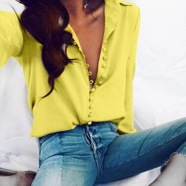 

blouses 2020 chiffon blouse fashion solid long sleeves shirt women clothes lady shirt dropshipping, White