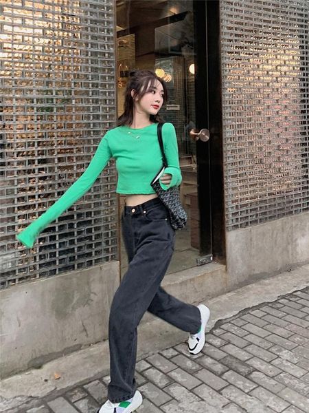 

2020 autumn and winter new high waist slim drape denim wide-leg pants women loose straight pants, Black;white