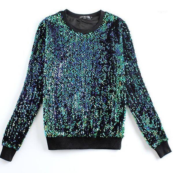 

wholesale- new fashion women hoodies round neck brand sequined beading gold green sweatshirts plus size xxl1, Black