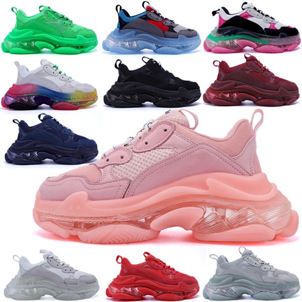 

2021 fashion men women casual dad shoes neon green triple-s 17fw sneakers tripler black pink crystal clear sole bottom paris platform g0bi#