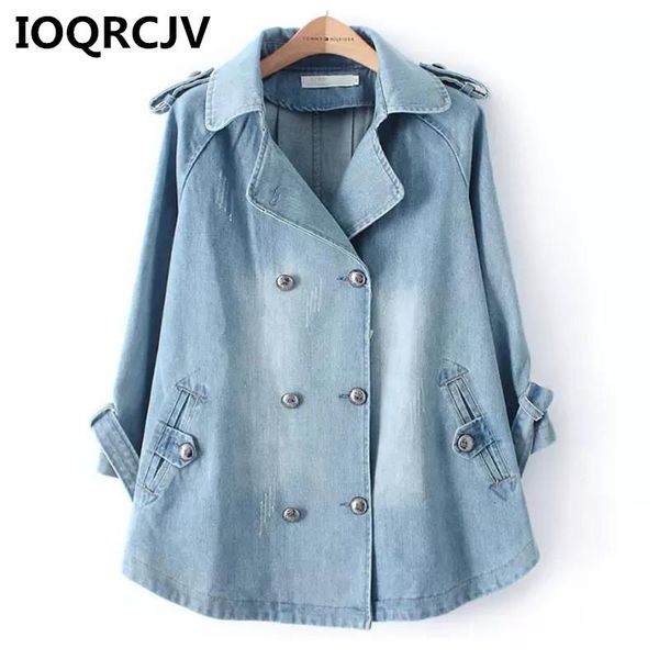 Jaquetas Femininas 2022 Outono Denim Mulheres Manga Longa Vintage Dupla-Breasted Casaco Casaco Grande Tamanho Loose Feminino Windbreaker R443