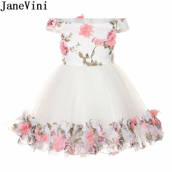 

janevini white knee length floral flower girl dresses 2020 kids wedding birthday party dress bowknot off shoulder girls gowns, Red;yellow