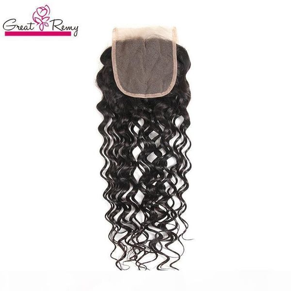 

greatremy 100% brazilian lace closure human hair water wave 3 way part big curly virgin hair closure bleached knot natural color, Black