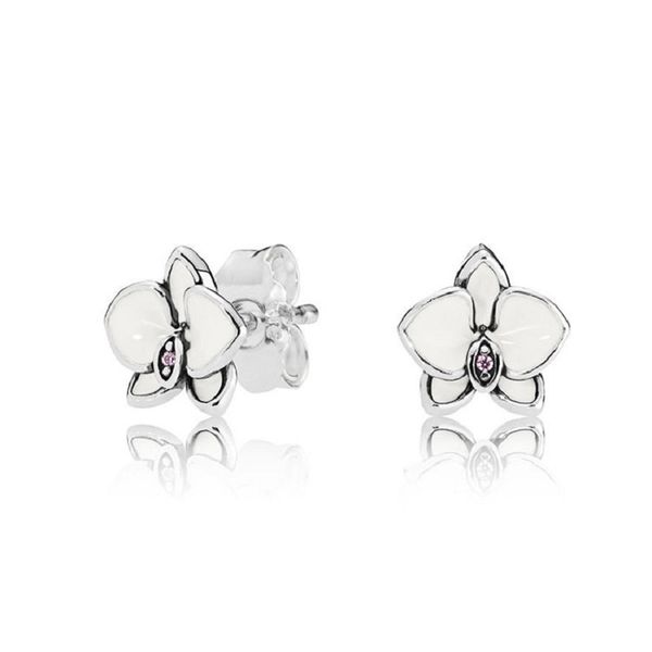 

2020 white magnolia stud earring women summer jewelry for pandora 925 sterling silver flower earrings set with original box set, Golden;silver
