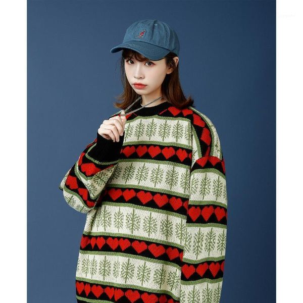 

snow and heart print sweaters for christmas warm clothing womens 2021 winter fashion trends oversized crew neck knitted jumpers1, White;black