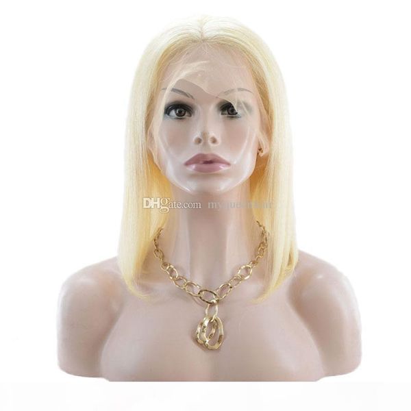 

613 lace front human hair wigs colorful bob cut wigs straight transparent short wigs 130% honey blonde human hair wig full end, Black;brown