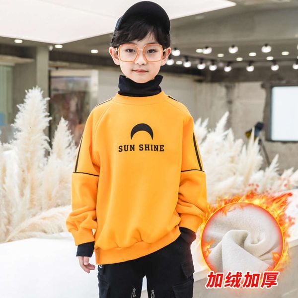 

2020 cuhk boys' thickened sweater winter new men's plush half high collar all in one cashmere undercoat children's wear, Black