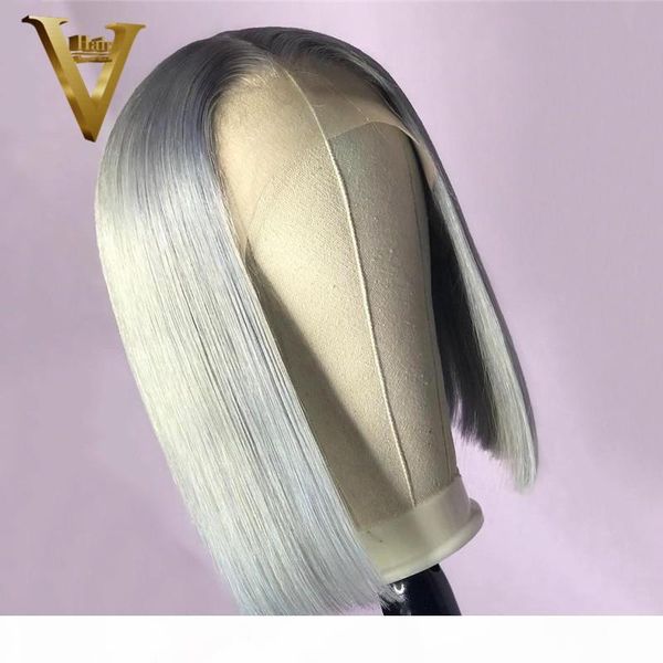 

grey colored human hair wigs for women blonde bob wig remy brazilian blue pink closure wig straight lace front pre plucked, Black;brown