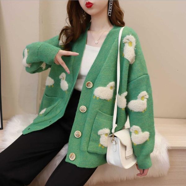 

2021 plus size mid-length mesh pocket button decoration of cartoon casual cardigan female sweater p1693 2l1j, White;black