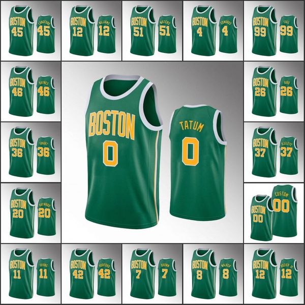 

boston celtics men jayson tatum jaylen brown kemba walker tacko fall earned nba green custom jersey, Black
