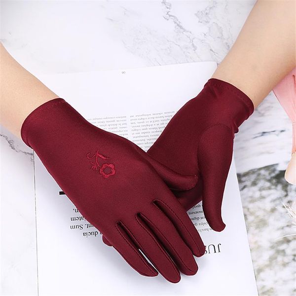 

five fingers gloves thin summer autumn spandex little flower women solid color etiquette dance jewelry fittness guantes, Blue;gray