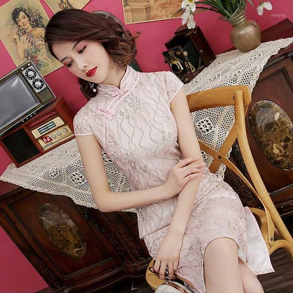 

chinese lace cheongsam female vestidos girl traditional modern cheongsam improved version banquet daily skirt1, Red