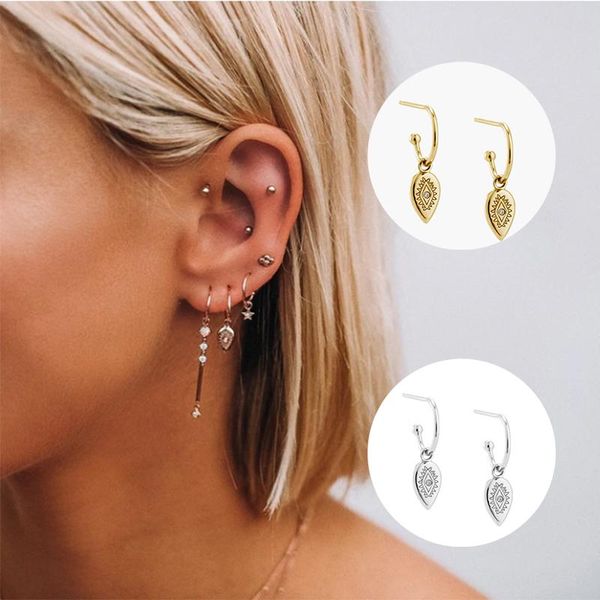 

hoop & huggie luxury eye pattern long pendientes earring for party engagement gift solid 925 sterling silver fine jewelry, Golden;silver