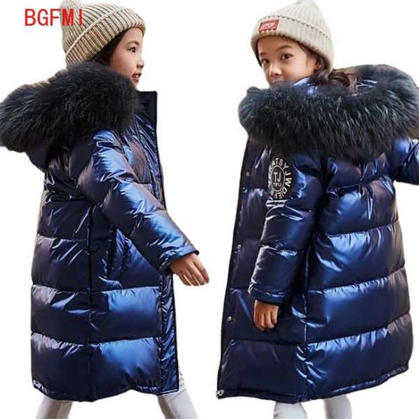 -30 Russische Wintermäntel für Mädchen, dicke Kleidung, Schneeanzug-Jacke, wasserdichter Outdoor-Kapuzenmantel, Teenager-Jungen-Kind-Parka-Jacken 211222