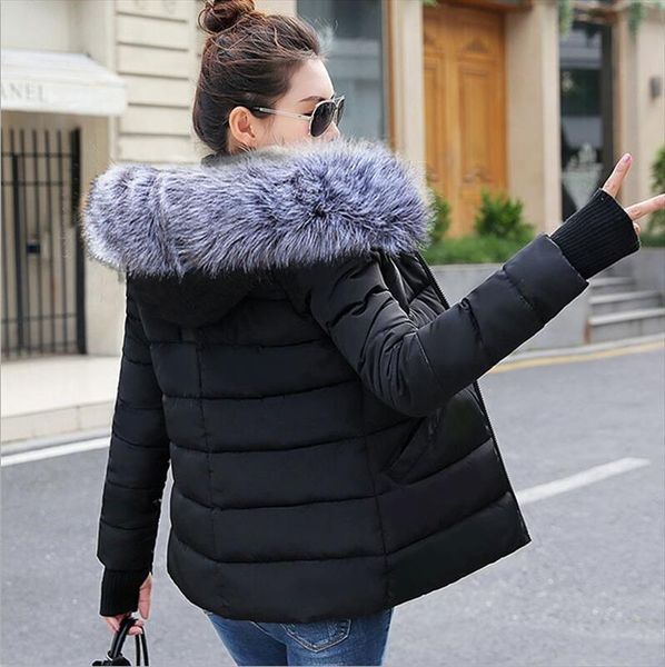 

plus size s 3xl women winter coat fake fur collar woman parka short outwear warm down jacket winter jacket female coat new, Black
