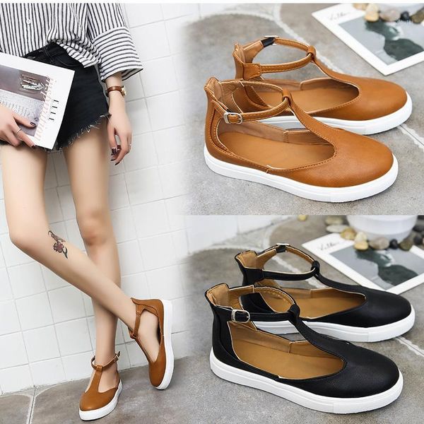 

khtaa women sandals plus size summer female flat shoes t strap platform woman buckle strap sandal casual ladies footwear1, Black