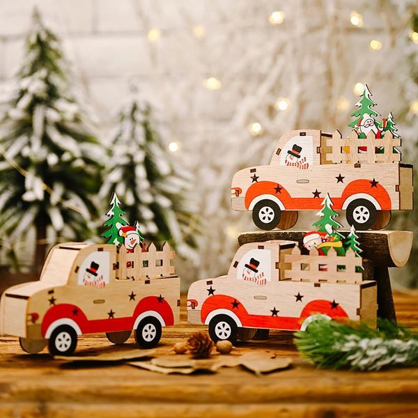 

fengrise santa claus snowman wooden car ornament christmas for home xmas gifts toys table decor navidad 2020 new year 2021