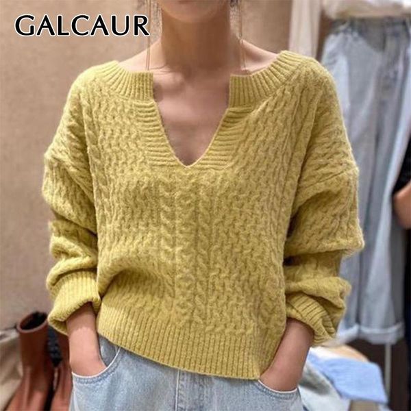 

galcaur twist casual white knitwear for women v neck long sleeve oversized korean sweater female 2020 autumn fashion new clothes, White;black