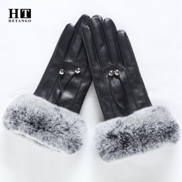 

зима новые женские кожаные перчатки мода рекс меховой дизайн высокое качество из овчины толстые теплые пушистые подкладка женские холодные п, Blue;gray