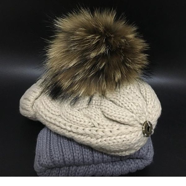 

2020 winter hat women real fur warm plus velvet hats for women thicken knitting caps ladies winter beanie high qua jllsei, Blue;gray