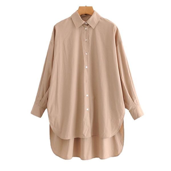 

elina solid turn down collar blouses women fashion single breasted shirts women elegant loose long female ladies, White