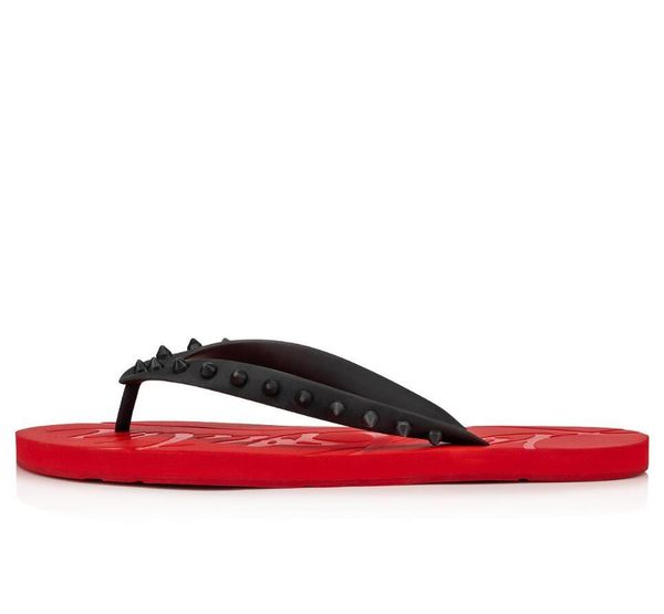 

designer slipper beach slides studs red bottom loubi flip flat men's slide non-slip summer outdoor boy slippers flip flops, Black