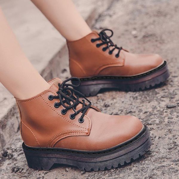 

ankle boots low heel women shoes platform thick-soled women's boots casual for martin female lace-up short big size, Black