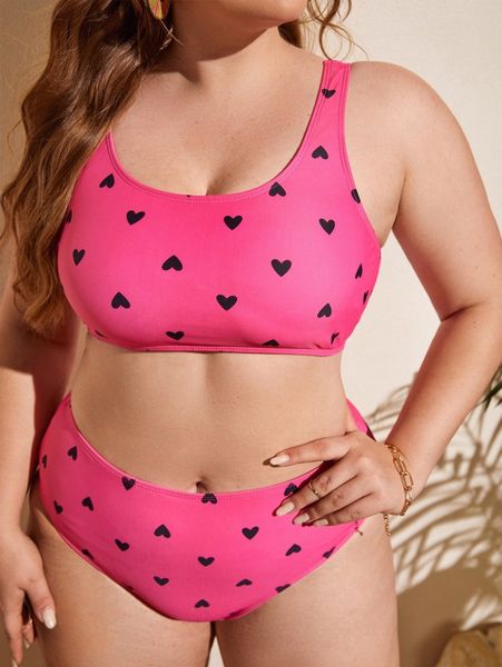 

plus heart print high waisted bikini swimsuit t0gr#, Black
