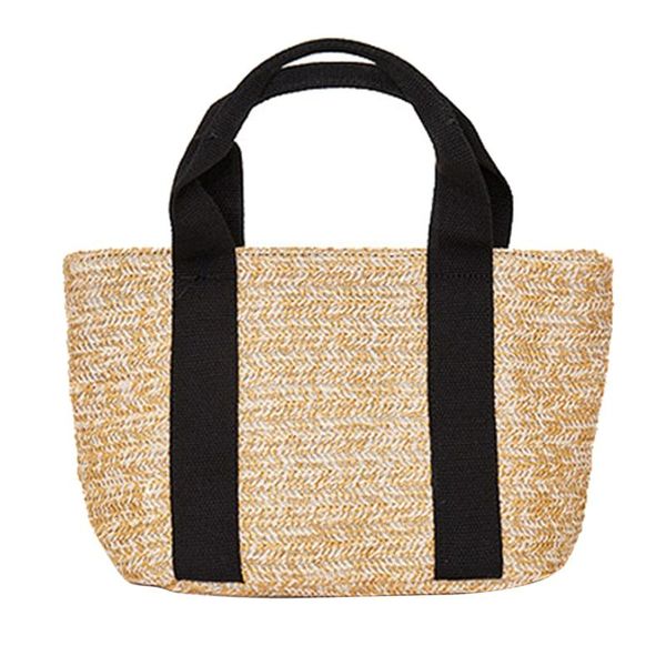 

summer women satchel straw bag summer beach shopping casual bag(khaki + black