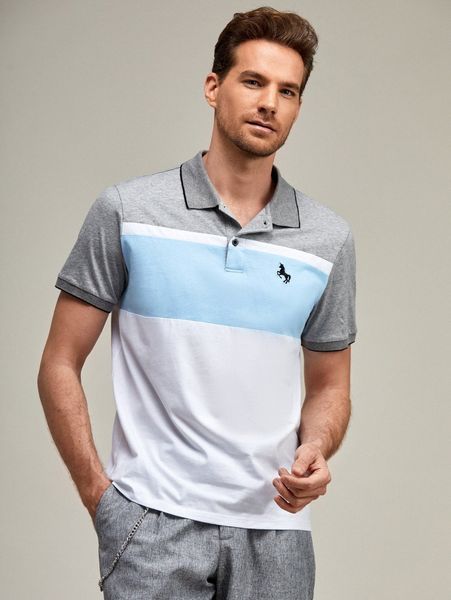 

men horse embroidery colorblock polo shirt o4sn#, White;black