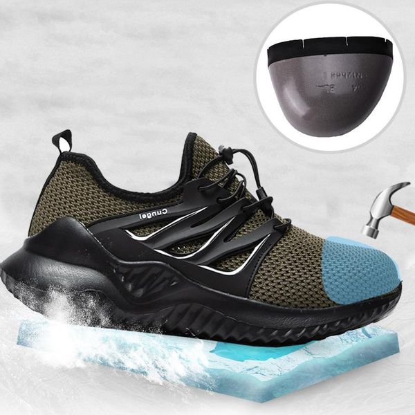 

men's work safety sneakers anti-smashing steel toe ryder shoes men breathable puncture-proof construction shoes worker big size, Black