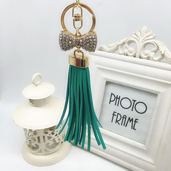 

new gold leather tassel keychain for women crystal bowknot keyring bag charm for keys porte cle llavero sleutelhanger eh583 h sqcfki