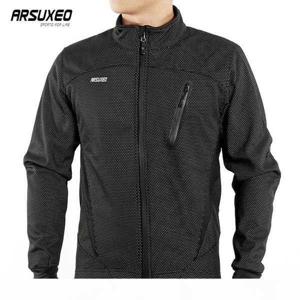 

arsuxeo fleece cycling jacket man winter thermal mountain bike jacket waterproof bicycle coat windproof reflective mtb jacket cx200824, Black;brown