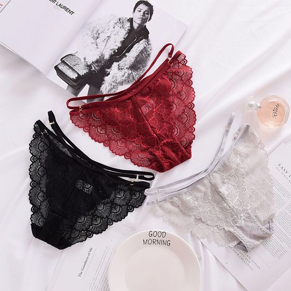 

transparent lace panties new women underwear briefs mid-waist women's lingerie -xl, Black;white