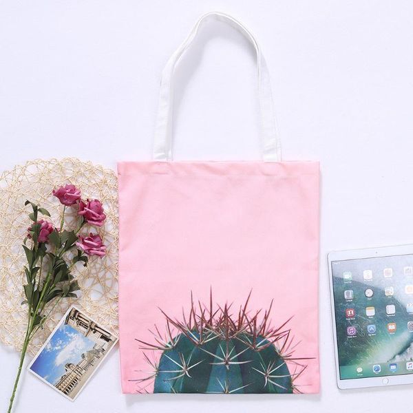 

cactus print canvas tote bag women girl travel shoulder handbags m5te