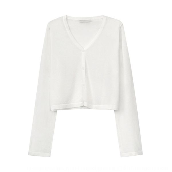 

2020 korean spring and summer new simple hong kong flavor solid color v-neck single breasted long t-shirt sleeve sunscreen t-shirt female s0, White;black