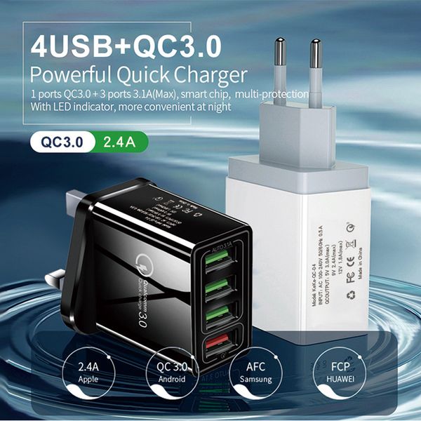 Schnellladung 3.0 Ladegerät Wall Fast Charge für Samsung S10 S9 S8-Stecker Xiaomi Mi Huawei Mobiltelefon Chargers Adapter 4 USB QC3.0