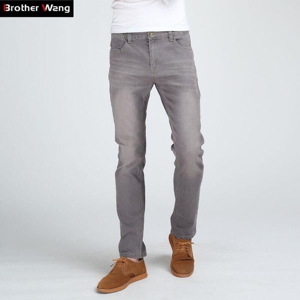

brother wang men's slim fashion jeans male elastic gray skinny leisure jeans brand clothing, Blue