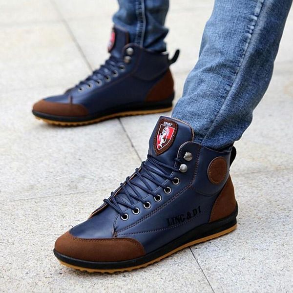 

boots nice men leather fashion autumn winter warm cotton brand ankle lace up shoes footwear, Black
