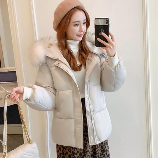 

short cotton coat women new korean loose bread thick warm cotton parkas winter casual hooded fur collar down jackets f920, Black