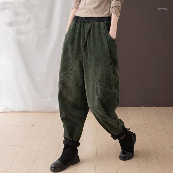 

women's pants & capris corduroy for women fleece harem woman loose large size baggy elegant fashion female 2021 winter clothing1, Black;white