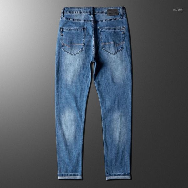 

elasticity jeans men's summer thin section slim fit straight-cut men's trousers business casual pants1, Blue