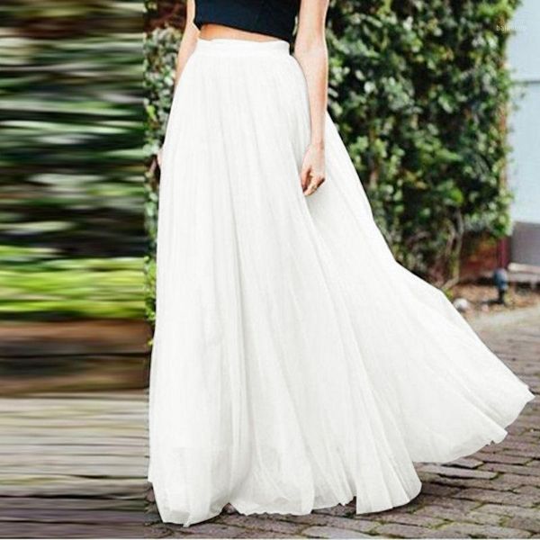 

5xl zanzea 2020 elegant mesh skirts summer vestidos women's casual female high elastic waist solid skirt plus size netting robe1, Black