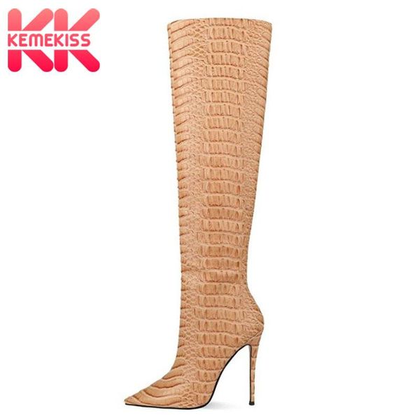 

kemekiss knee high boots women designer pointed toe high heels long boots fashion winter shoes women footwear size 34-45, Black